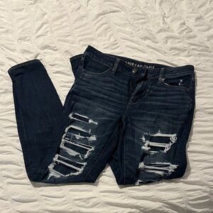 American Eagle Outfitters Navy Ripped Skinny Jeans